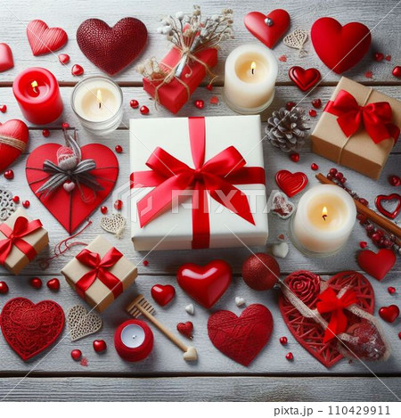 red heart on wooden background 110429911