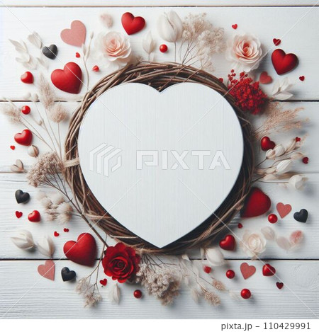red heart on wooden background 110429991