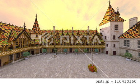 モザイク柄の屋根の町 110430360