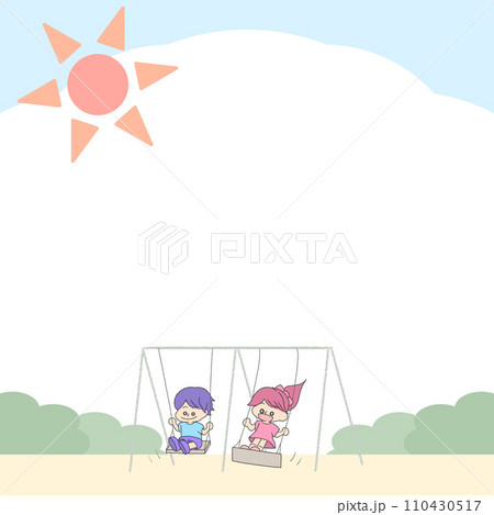 ぶらんこで遊んでいる男の子と女の子のイラスト【正方形】 110430517