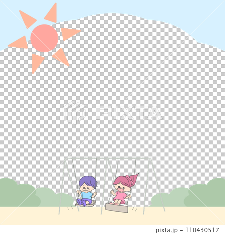 Illustration of a boy and girl playing on a swing [square] 110430517