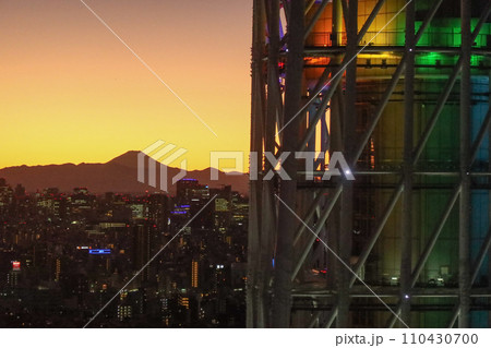 An evening Mt Fuji view from Solamachi building next to Tokyo Skytree in Tokyo, Japan. January 4, 2024 110430700