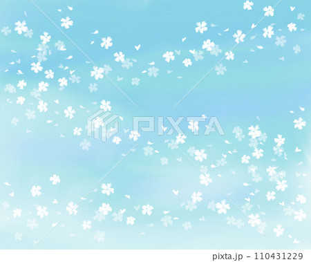 青空に浮かぶ桜の花の水彩背景イラスト 110431229
