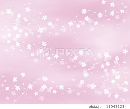 ピンク色の背景に浮かぶ桜の花の水彩イラスト 110431234