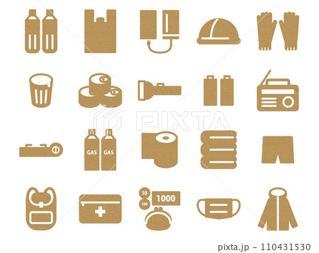 防災グッズイラストのセット_コルク模様 防災グッズイラストのセット_コルク模様 110431530