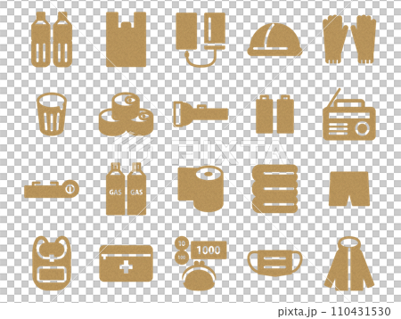 防災グッズイラストのセット_コルク模様 防災グッズイラストのセット_コルク模様 110431530