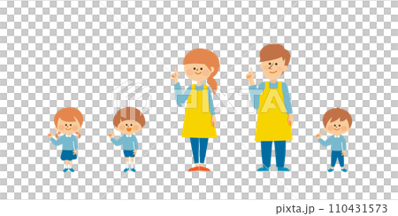 托兒所老師和孩子指點，臉部表情設定插圖素材 110431573