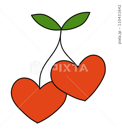 Cherries in form hearts and leaves. Valentine day element. Vector flat illustration. 110431642