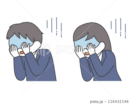 顔を覆って悲しむ男女の上半身のイラスト 110432146