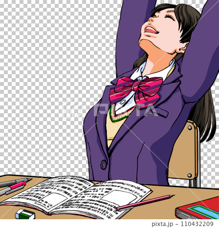 A high school girl who has finished studying for entrance exams and is feeling better_Blazer vest A high school girl who has finished studying for entrance exams and is feeling better_Blazer vest 110432209