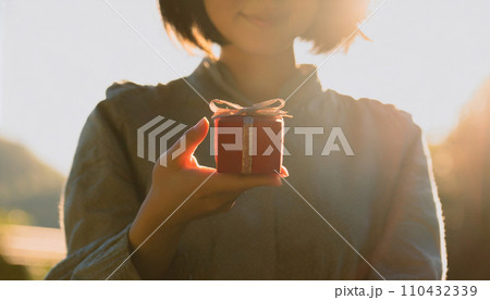 プレゼントを持つ女性の手のAI画像 110432339