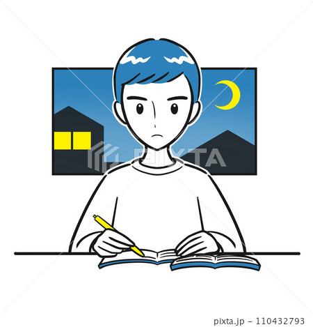 徹夜で勉強をする男子学生(シンプル) 徹夜で勉強をする男子学生(シンプル) 110432793