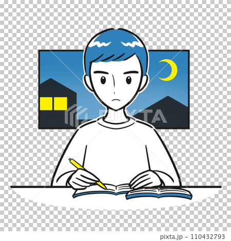 徹夜で勉強をする男子学生(シンプル) 徹夜で勉強をする男子学生(シンプル) 110432793
