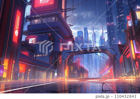 夜の街を走る車 110432841