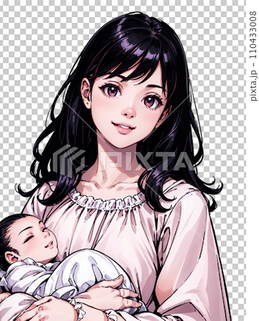 Illustration of a mother holding a baby Illustration of a mother holding a baby 110433008