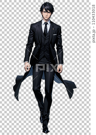 一位穿著西裝、表情嚴肅的商人的全身插圖 110433018