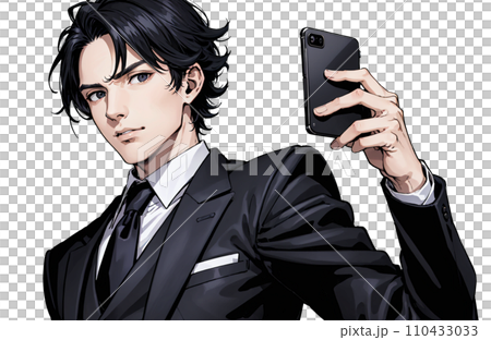 スマホを持つスーツ姿の男性のイラスト 110433033