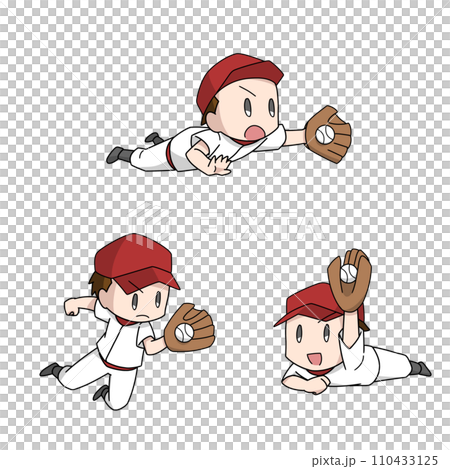 3 patterns of illustrations of baseball players making diving catches/boys 3 patterns of illustrations of baseball players making diving catches/boys 110433125