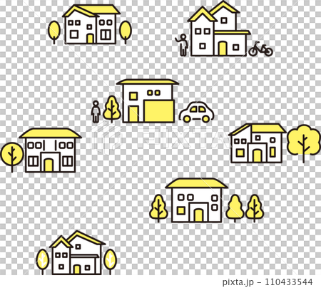圖示象形圖排列房屋住宅店鋪建築簡約線條可愛插畫素材集 110433544
