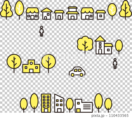 Icon pictogram arrangement house residence car person simple line cute illustration material set Icon pictogram arrangement house residence car person simple line cute illustration material set 110433565