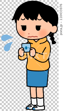 A girl shyly holding sanitary products 110433976