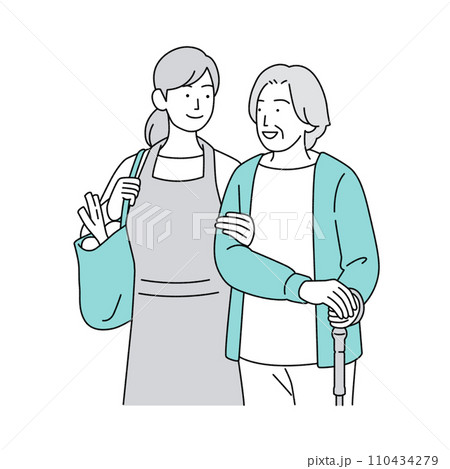 高齢者とヘルパーの人物イラスト 110434279