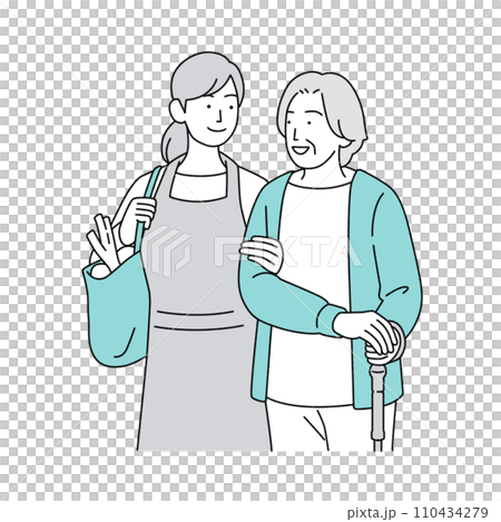 高齢者とヘルパーの人物イラスト 110434279