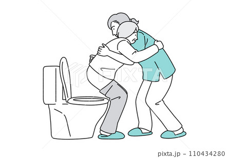 高齢者とヘルパーの人物イラスト トイレ介助 110434280