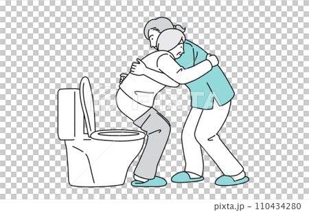 高齢者とヘルパーの人物イラスト トイレ介助 110434280