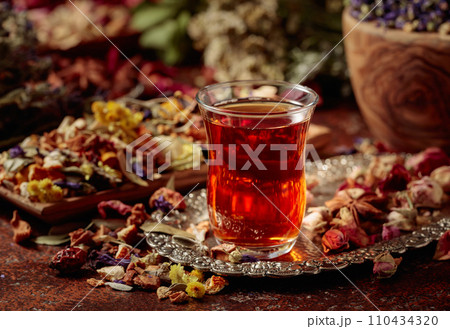 Herbal tea and a mix of various dried medicinal plants and herbs. Herbal tea and a mix of various dried medicinal plants and herbs. 110434320