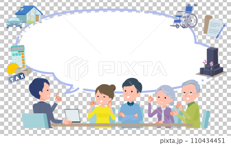 A business scene where you have a meeting with a married couple and their parents. Good impression. 110434451