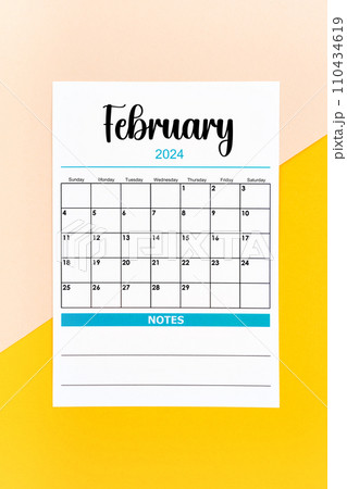 February 2024 calendar page on beautiful background. 110434619