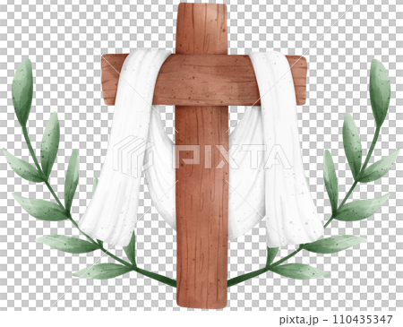 Jesus cross, Holy Week Catholic Tradition watercolor illustration 110435347