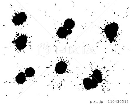 Set of black paint splashes. Abstract vector illustration. Splashes of black ink. Grunge splashes Set of black paint splashes. Abstract vector illustration. Splashes of black ink. Grunge splashes 110436512