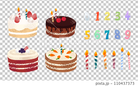 various cakes and cake candle Illustrations 110437373