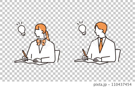 勉強でひらめく制服の学生たち 110437454