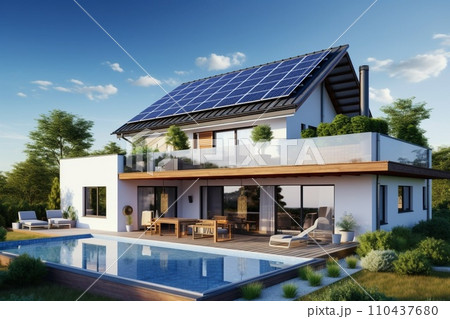 solar panels on roof of the house 110437680