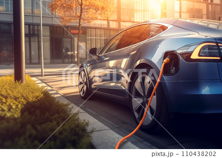 Charging Electric Car. Charge an Electric Car. Powered car charging station. Charging Electric Car. Charge an Electric Car. Powered car charging station. 110438202