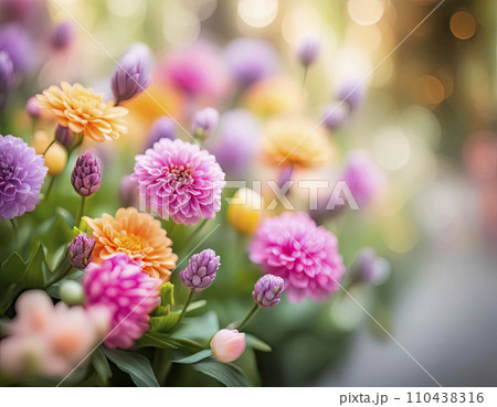 Bouquet of summer flowers in a vase. Floristry masterclass, interior decoration with bouquets Bouquet of summer flowers in a vase. Floristry masterclass, interior decoration with bouquets 110438316