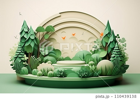 Paper Cut Podium, Showcase Your Product in Nature's Spotlight 110439138