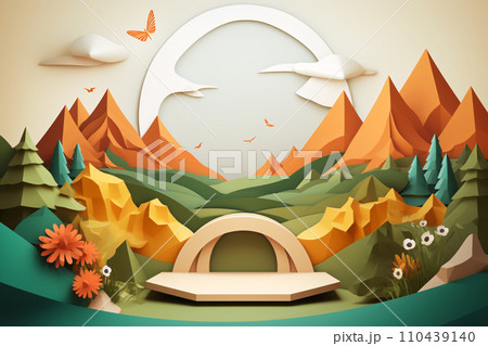 Paper Cut Podium, Showcase Your Product in Nature's Spotlight 110439140