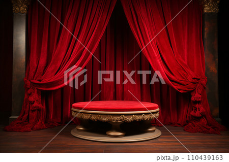 Luxury Product Showcase, Elegant Red Velvet Podium with Curtain 110439163