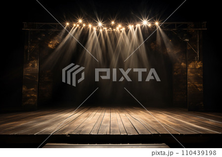 Dramatic Spotlight Illuminates Empty Wooden Stage 110439198