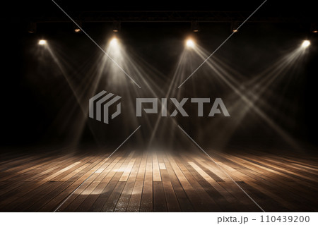 Dramatic Spotlight Illuminates Empty Wooden Stage 110439200