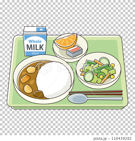 学校給食 (カレーとサラダの献立) 学校給食 (カレーとサラダの献立) 110439282