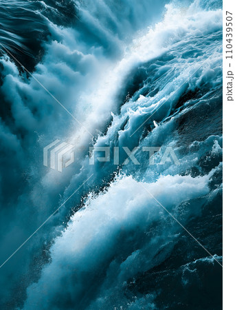 Rapid waterfall close-up with water splashing 110439507