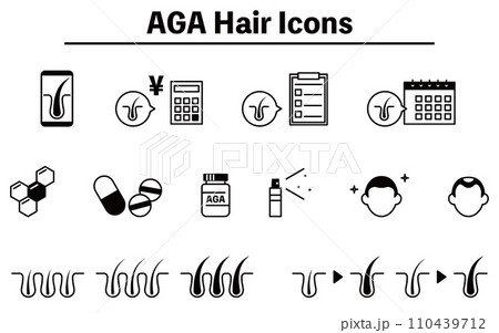AGA(薄毛治療)の治療イメージアイコンセット、AGAのイメージ AGA(薄毛治療)の治療イメージアイコンセット、AGAのイメージ 110439712