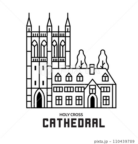 Gothic Cathedral Christian Church in Line Art 110439789