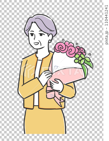 花束を持つシニア女性 花束を持つシニア女性 110441241
