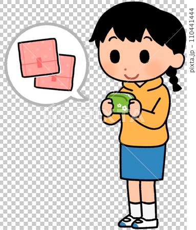 生理用品を入れたポーチを持つ女の子 生理用品を入れたポーチを持つ女の子 110441444